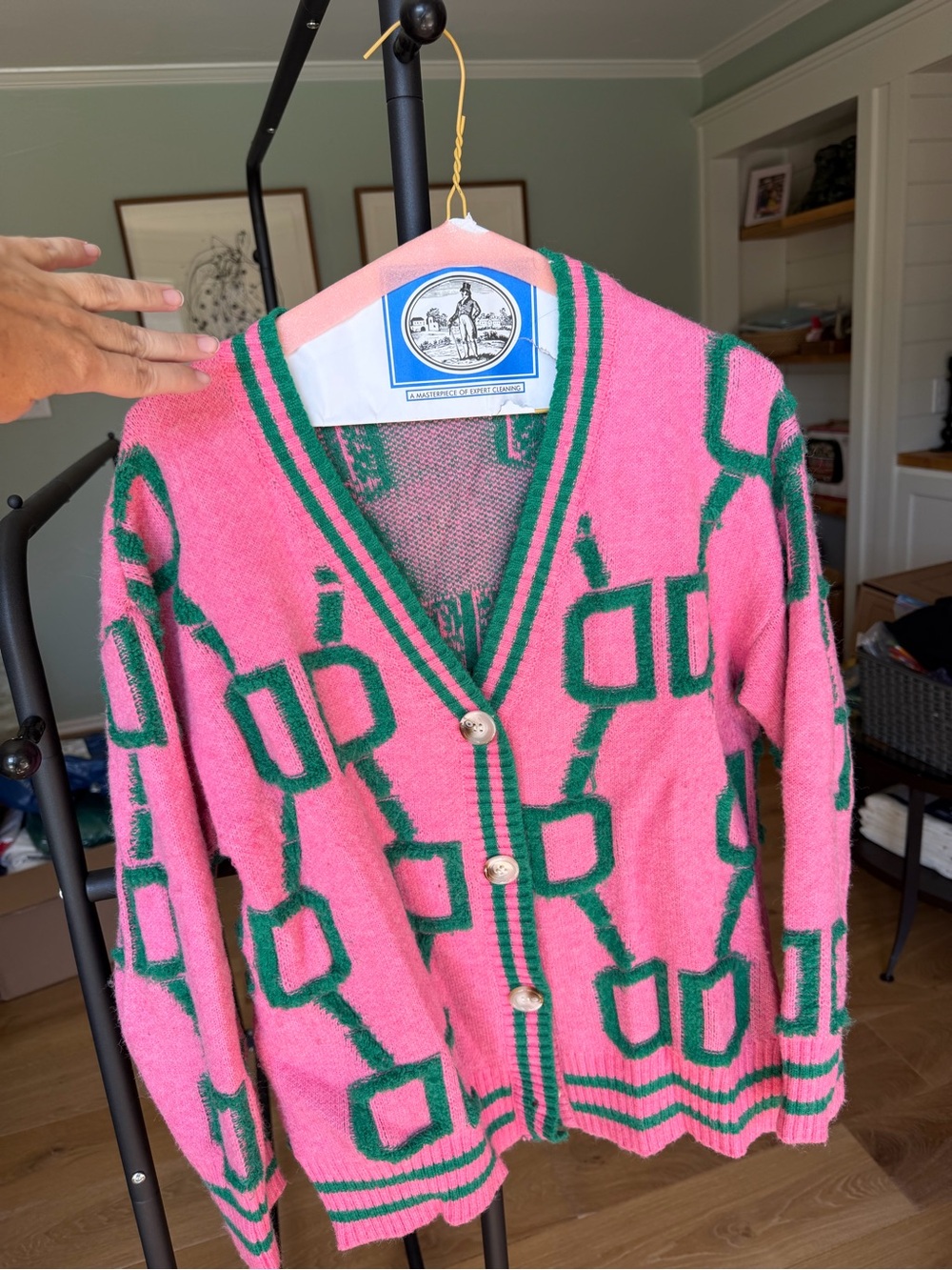 Miracle Pink & Green Logo Knit V-Neck Cardigan